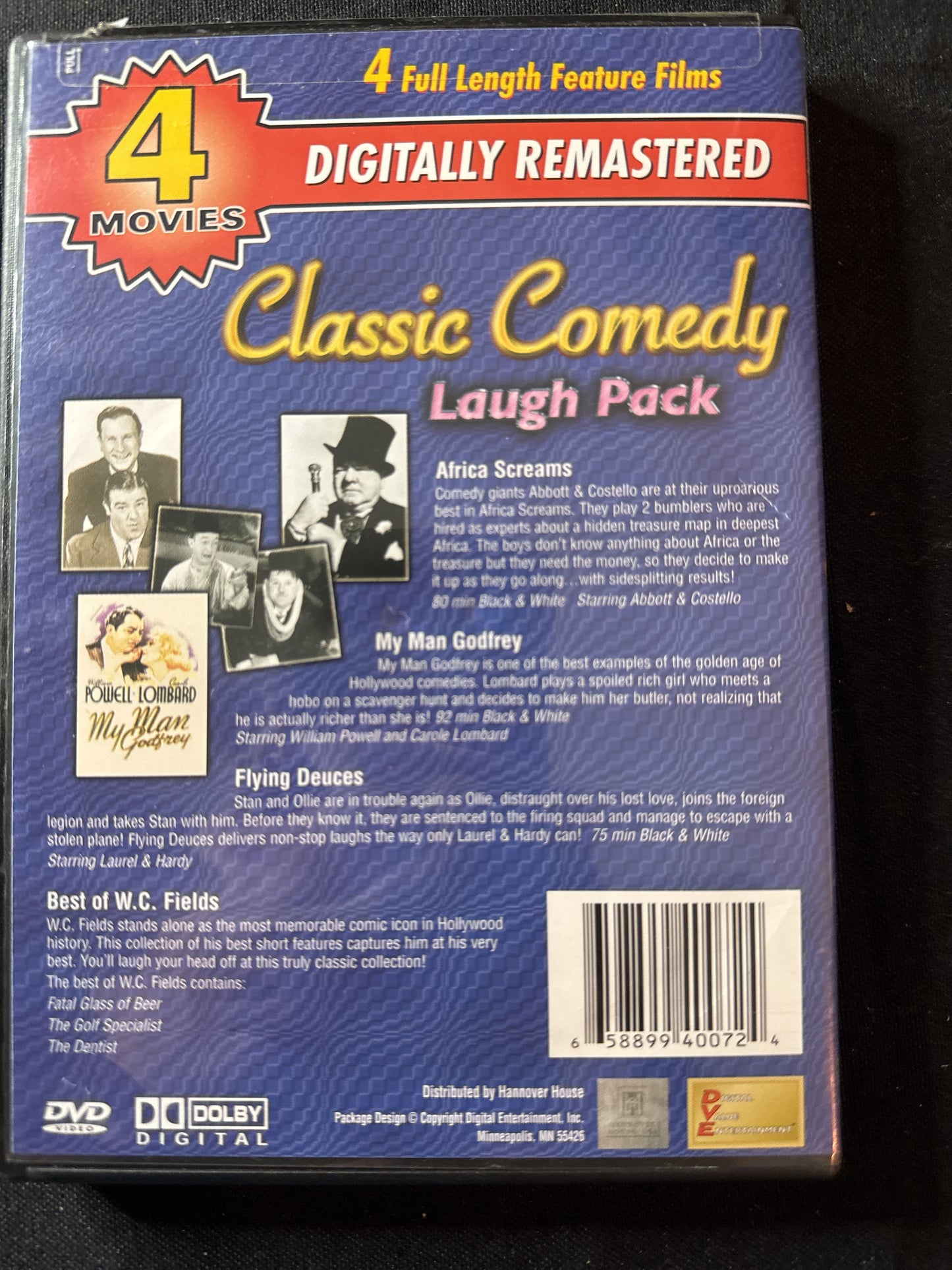 Classic Comedy Laugh Pack 4 Movies Abbot & Costello, Laurel & Hardy, William Powell, W.C. Fields DVD