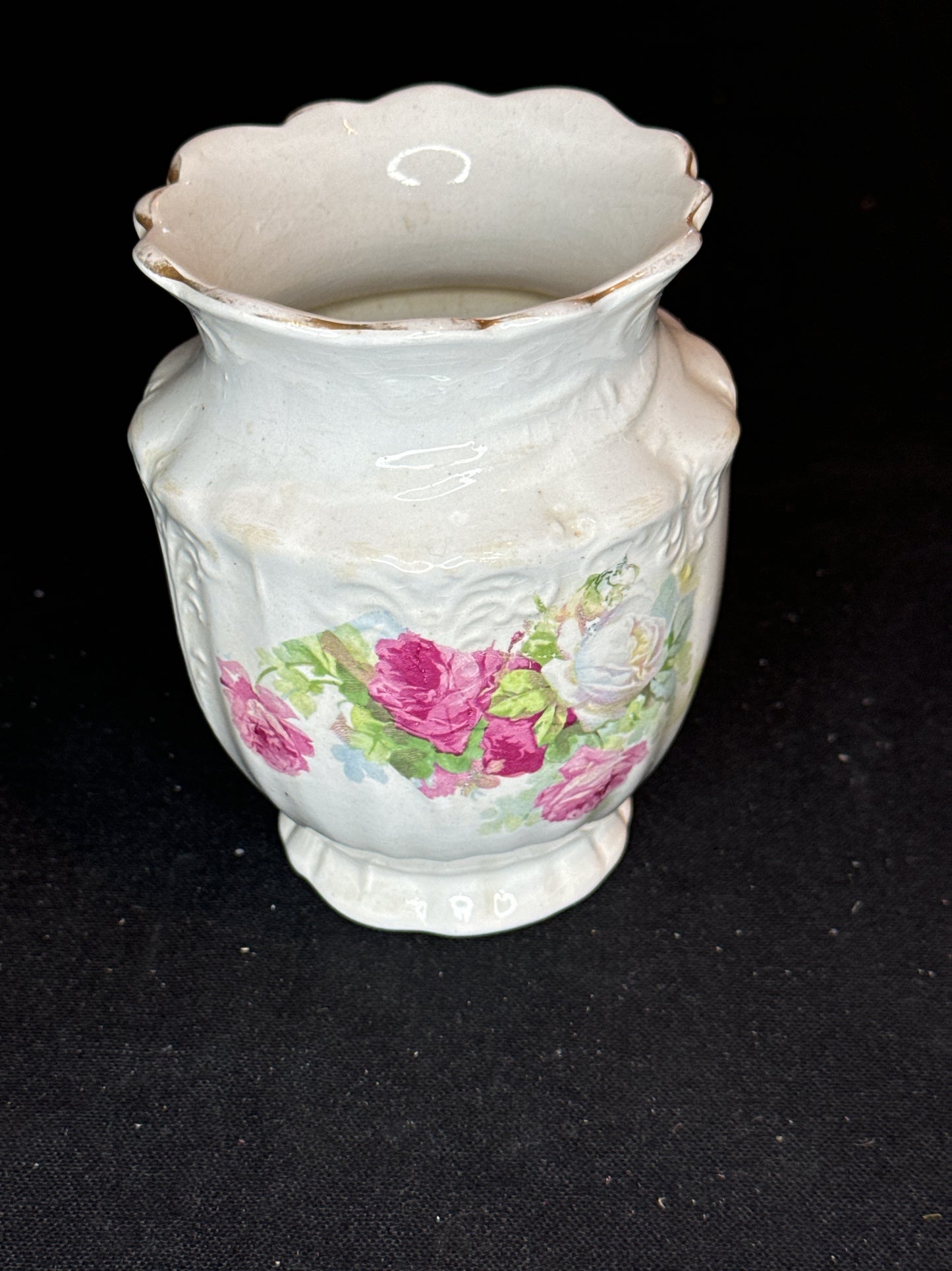 Ceramic Cream Colored Vase with Floral Pattern 5"