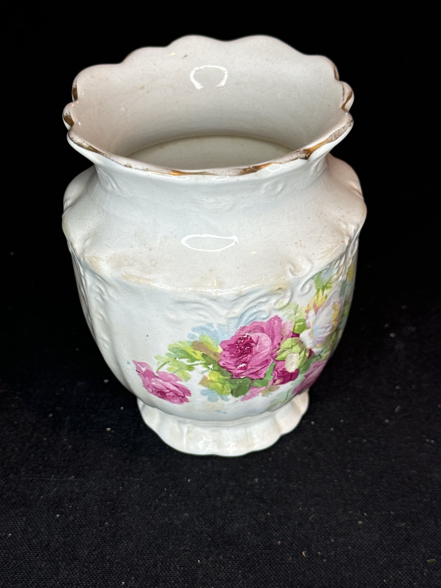 Ceramic Cream Colored Vase with Floral Pattern 5"