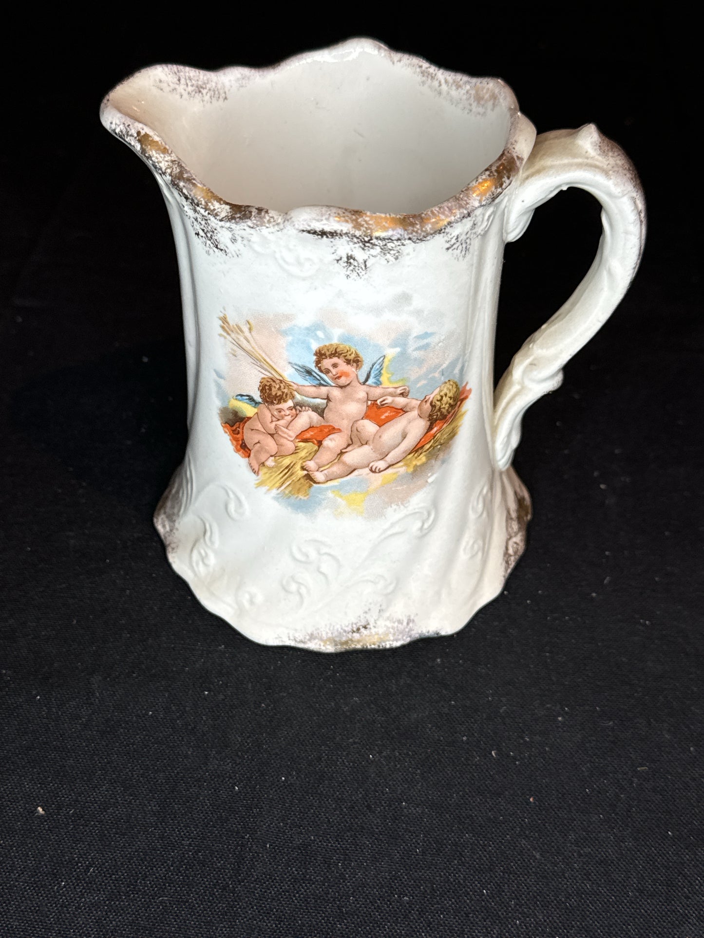 Vintage East Liverpool Potteries Company Pitcher 5.5" Cherubs Playing