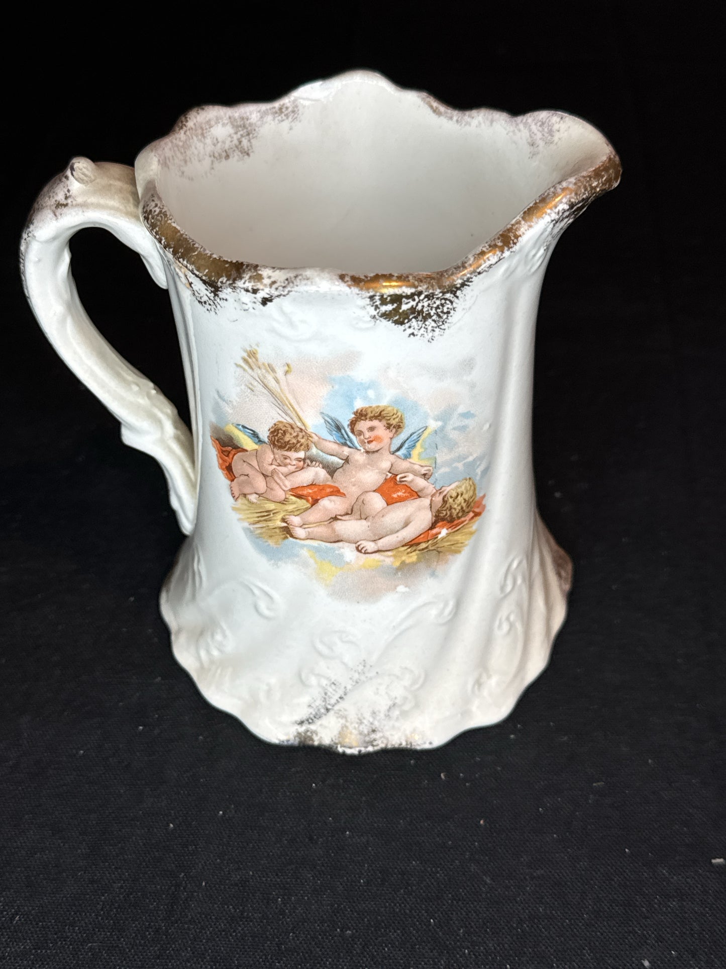 Vintage East Liverpool Potteries Company Pitcher 5.5" Cherubs Playing