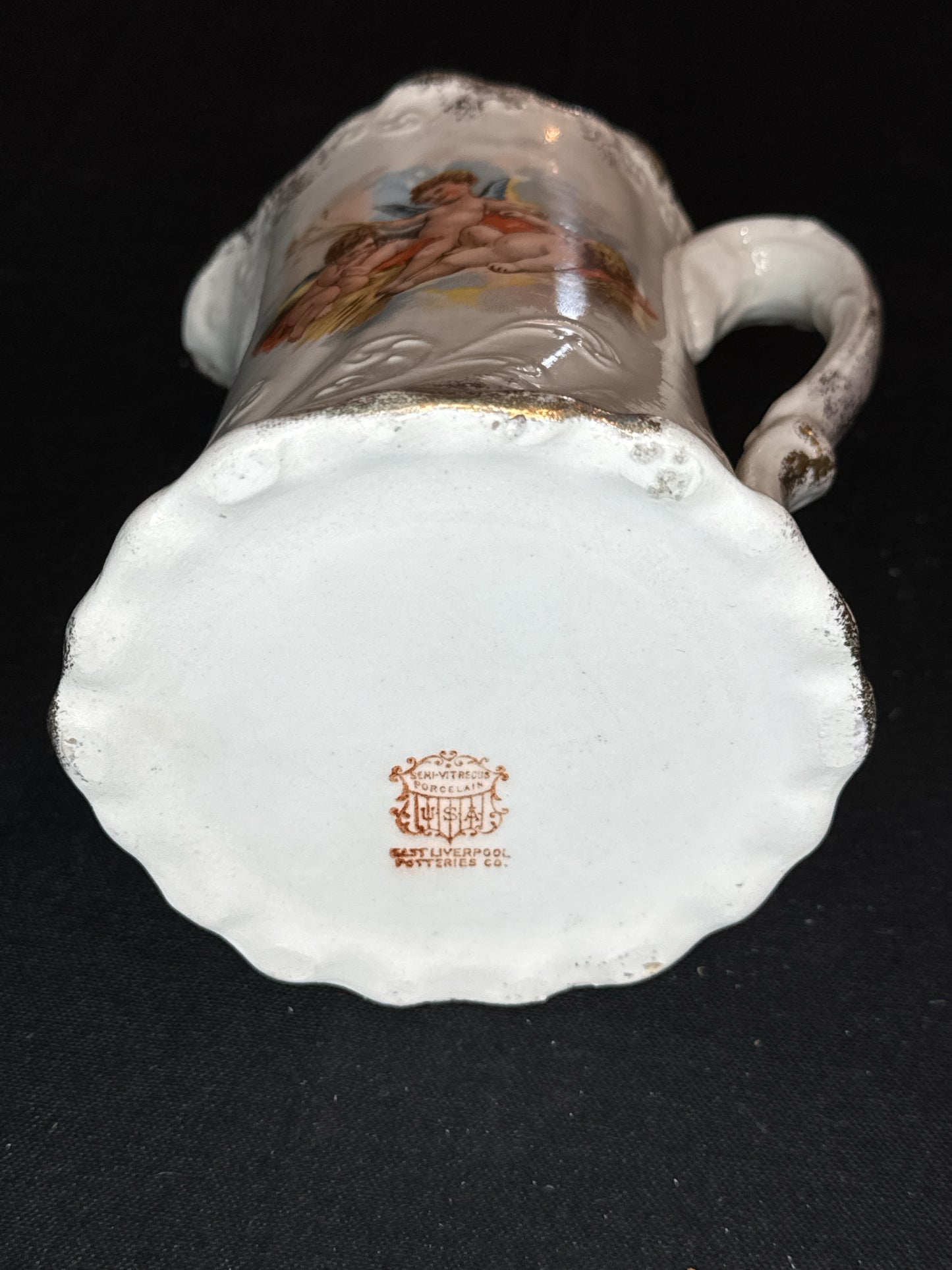 Vintage East Liverpool Potteries Company Pitcher 5.5" Cherubs Playing