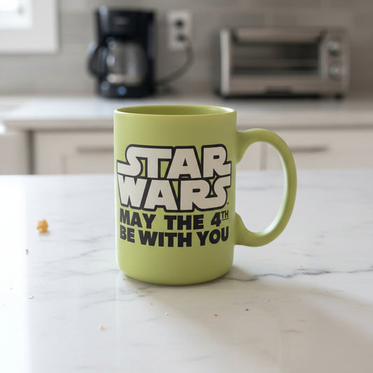 Star Wars Disney "May The 4th Be With You" 16oz Yoda Coffee Mug Cup Green Soft Feel 4 5/8"