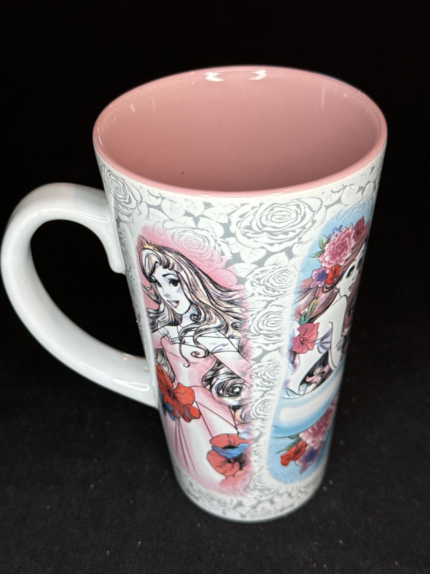 New Disney Princess Mug Aurora, Ariel, Belle, Cinderella Pattern, 6" Tall Mug