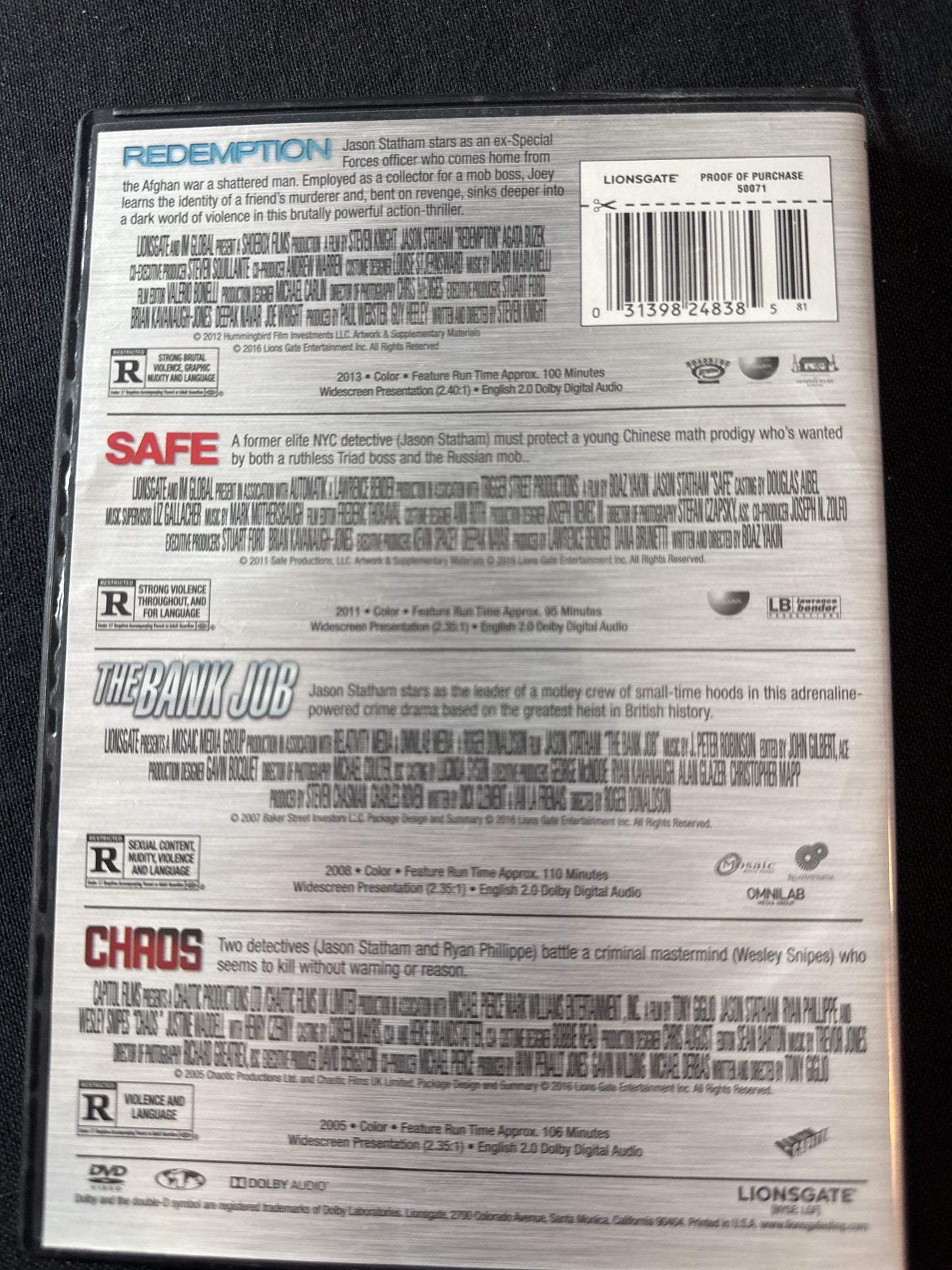 Four Film Collection Jason Statham Redemption, Safe, The Bank Job, Chaos DVD