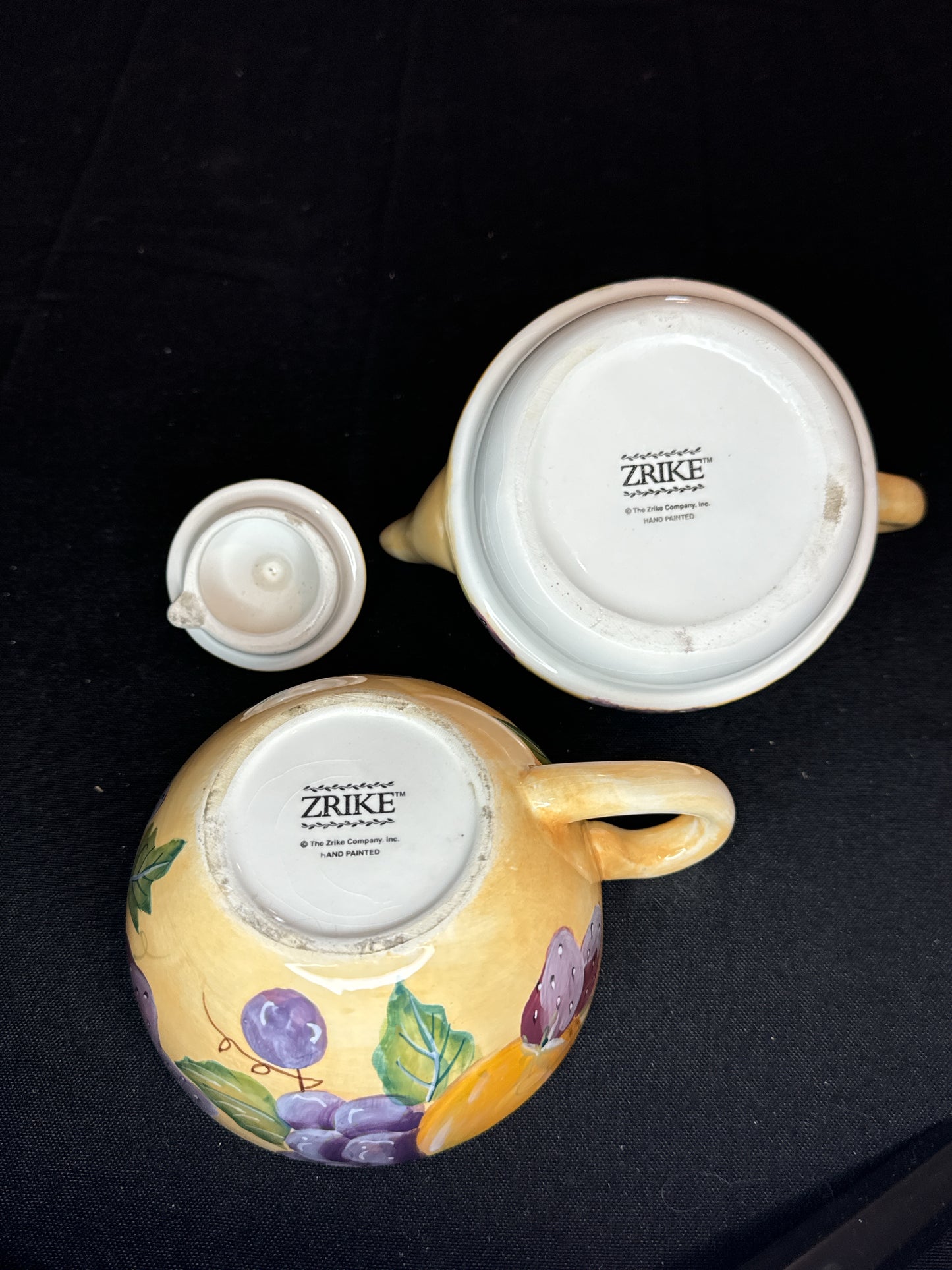 Zrike Teapot For One with Cup Hand Painted Fruits Design Stackable Soft Yellow with Lid