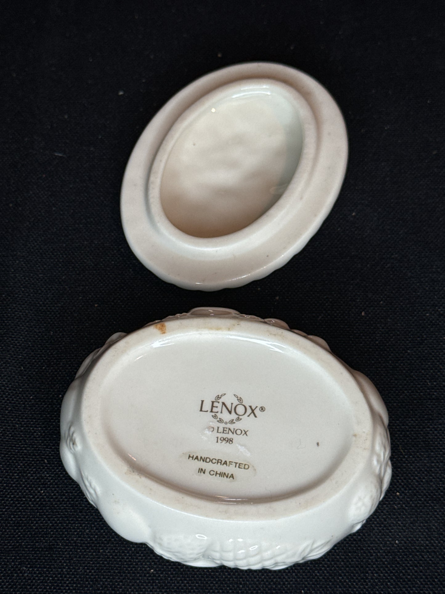 Lenox Small Trinket Box Porcelain Fruits of Life White Gold 1998