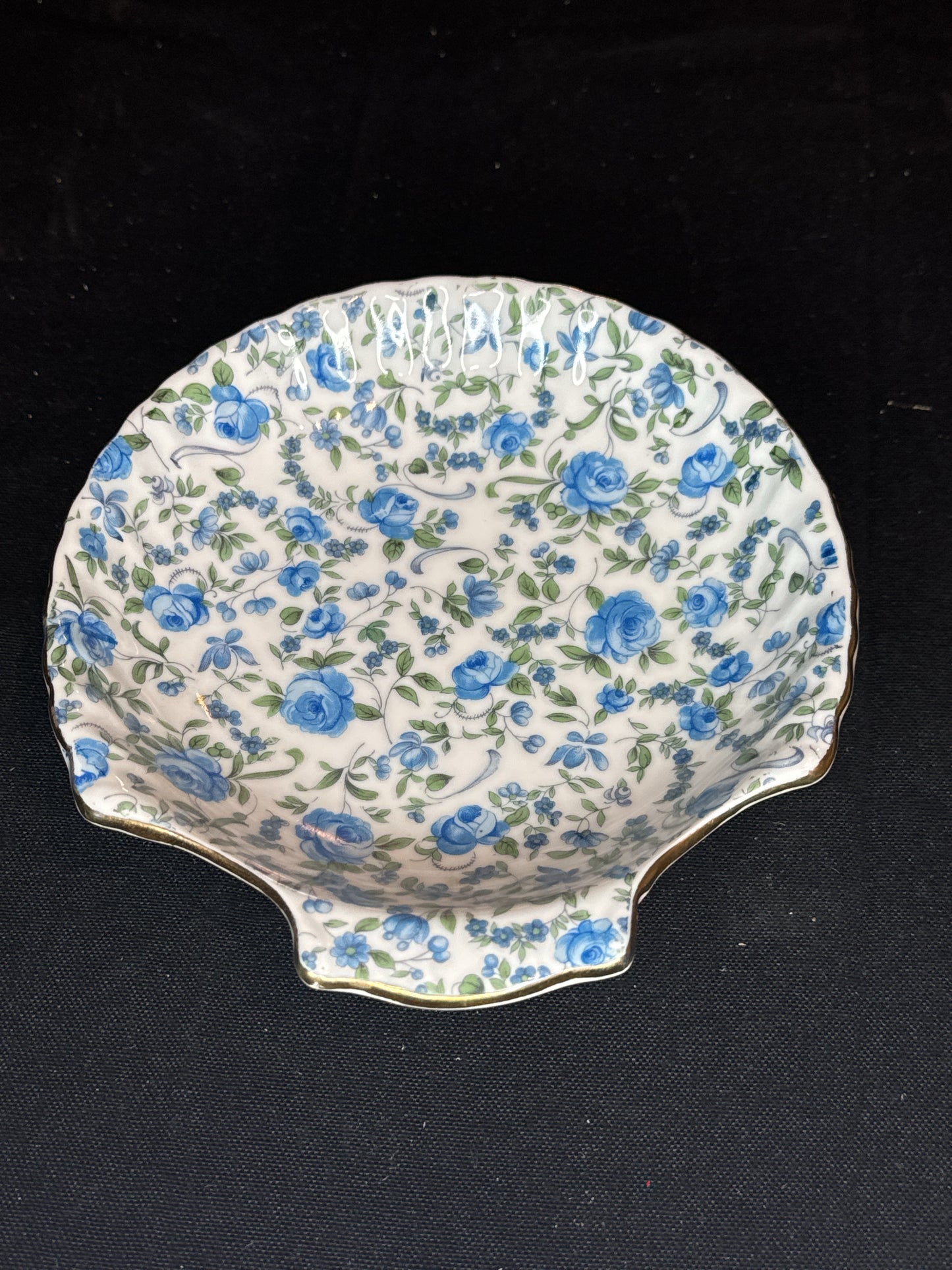 Vintage Porcelain Royal Chintz From Japan Blue Oyster Shaped Dish China