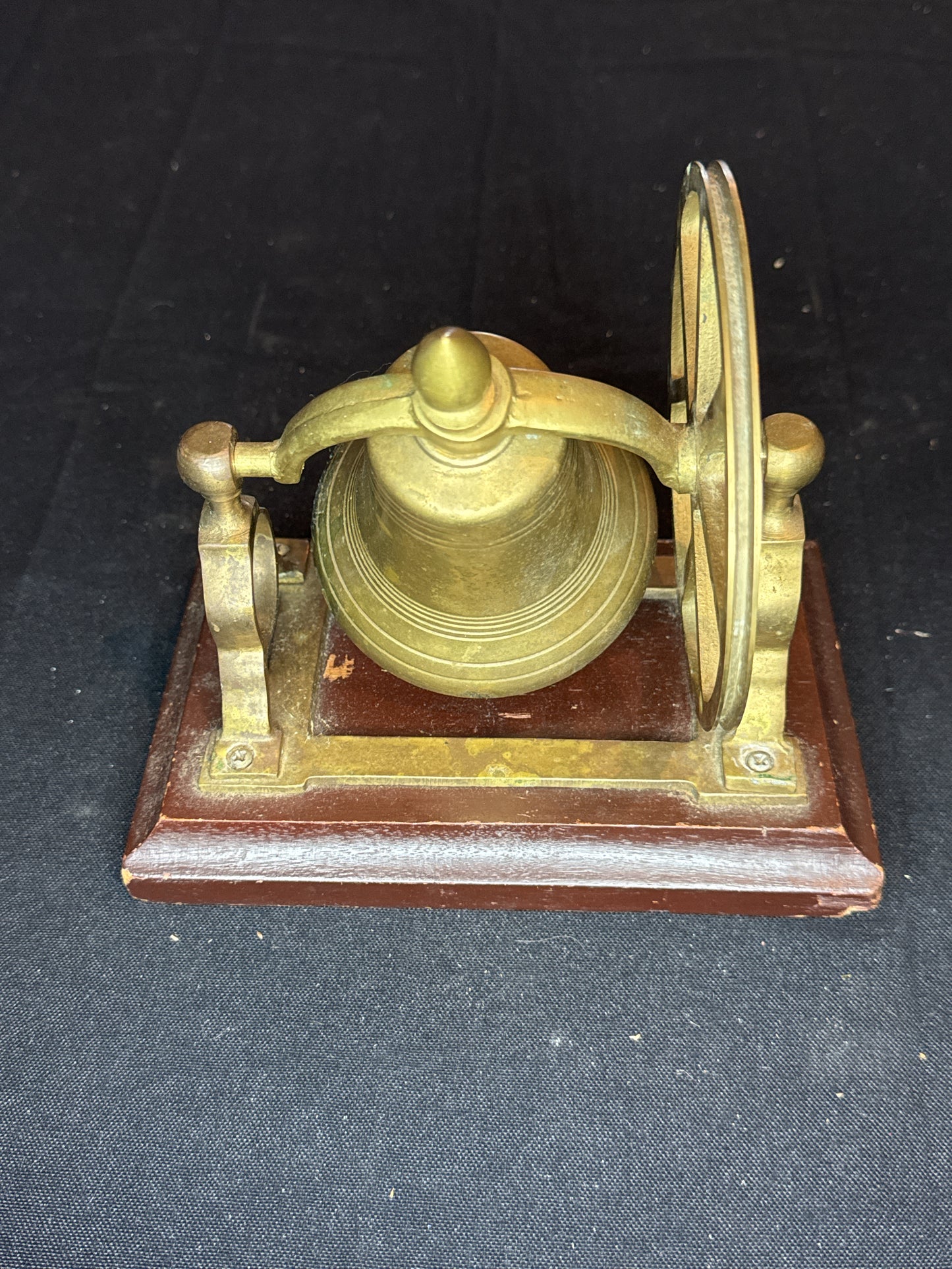 Vintage Brass Bell Ship School on Plaque Stand 7" Tall