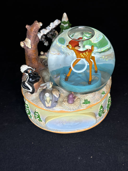 Disney Rotating Bambi Winter Musical Baby Snow Globe Plays "Brahms Lullaby"