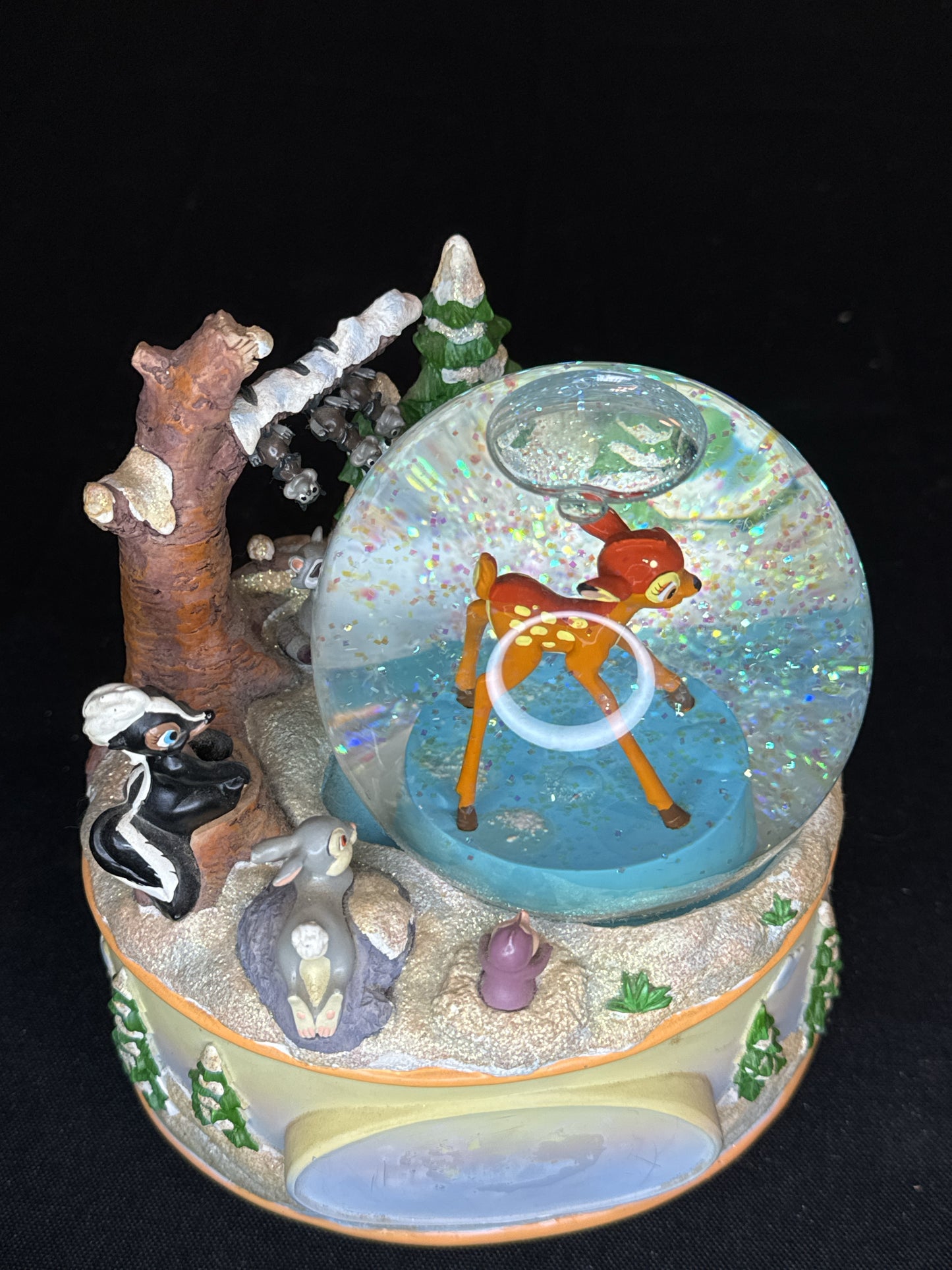 Disney Rotating Bambi Winter Musical Baby Snow Globe Plays "Brahms Lullaby"