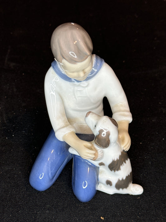 Bing and Grondahl Figurine Must I Be Washed Boy with Dog 5" tall