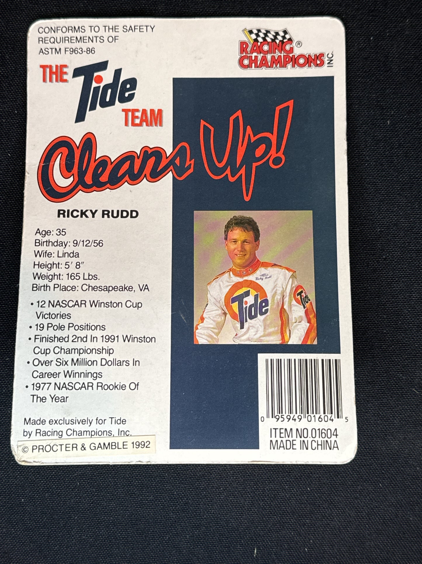 Racing Champions Inc, #5 Tide Racing Team 1992 Collectors Edition, Ricky Rudd Promo Die-Cast