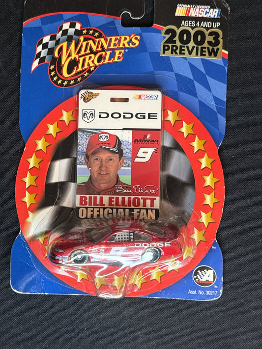 2003 Winner's Circle Bill Elliott Dodge #9 2003 Preview Official Fan Plastic Badge and Die-Cast