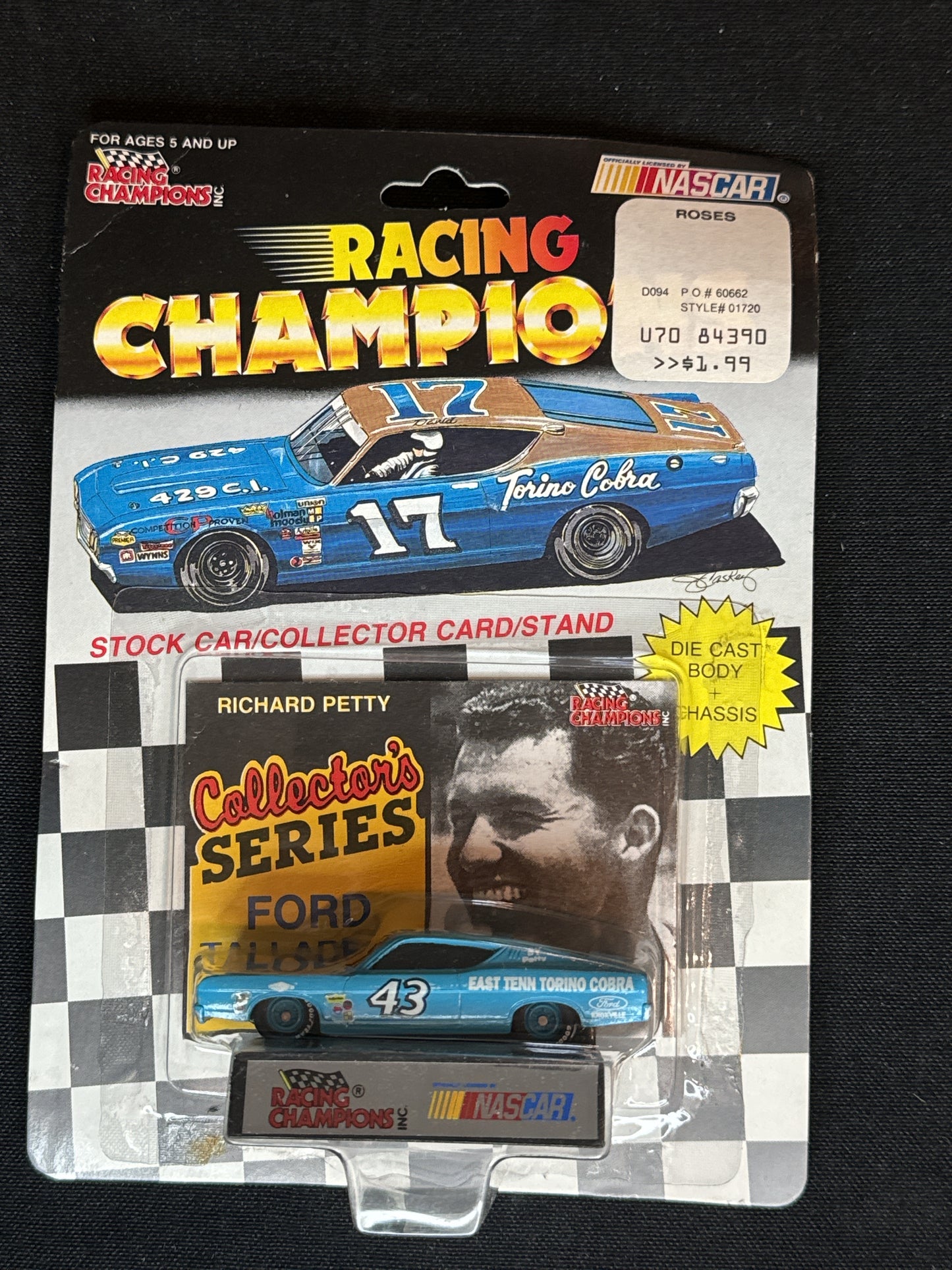 Richard Petty Racing Champions 1969 Ford Torino Cobra 1:64 Scale Die Cast with Trading Card