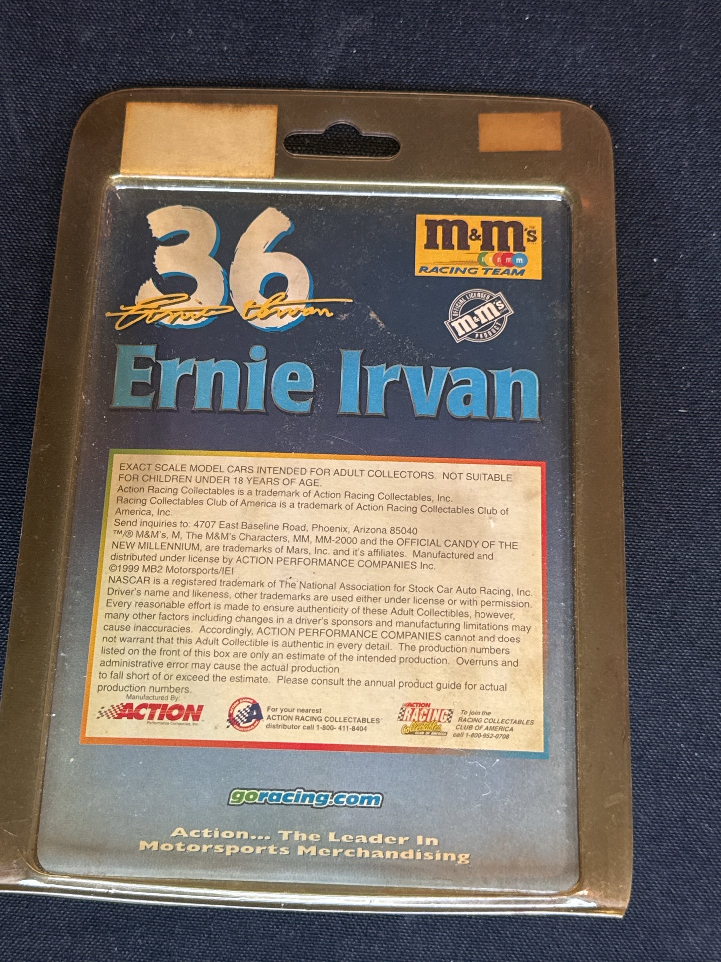 NASCAR Ernie Irvin #36 M&Ms Millennium 1999 Action M&M Package 1:64 Diecast