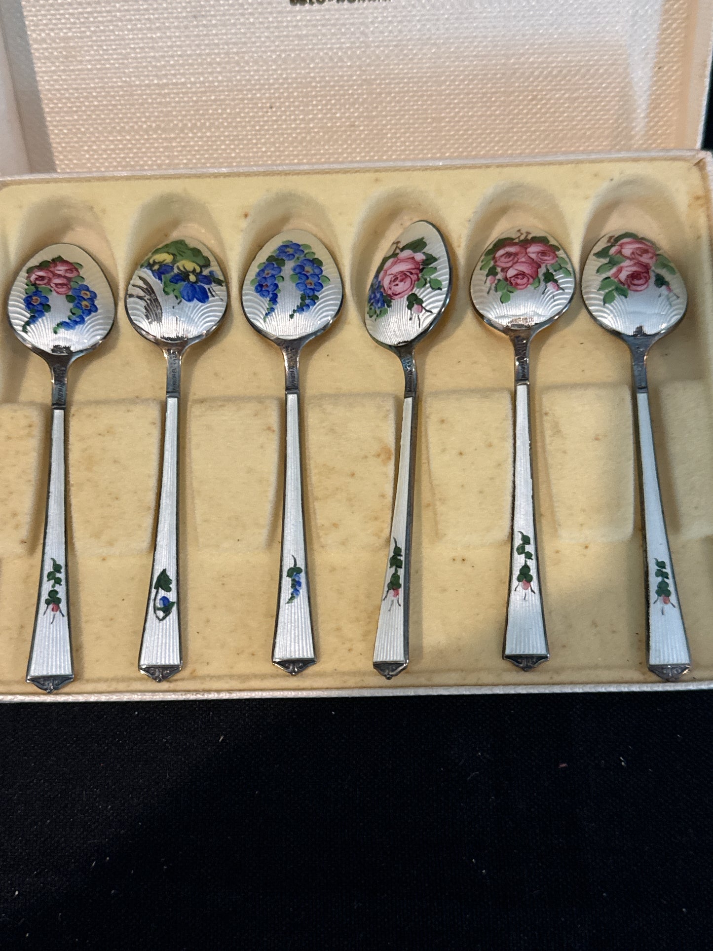 David-Anderson, Norway, Vermeil Sterling White Floral Guilloche Demitasse Spoons