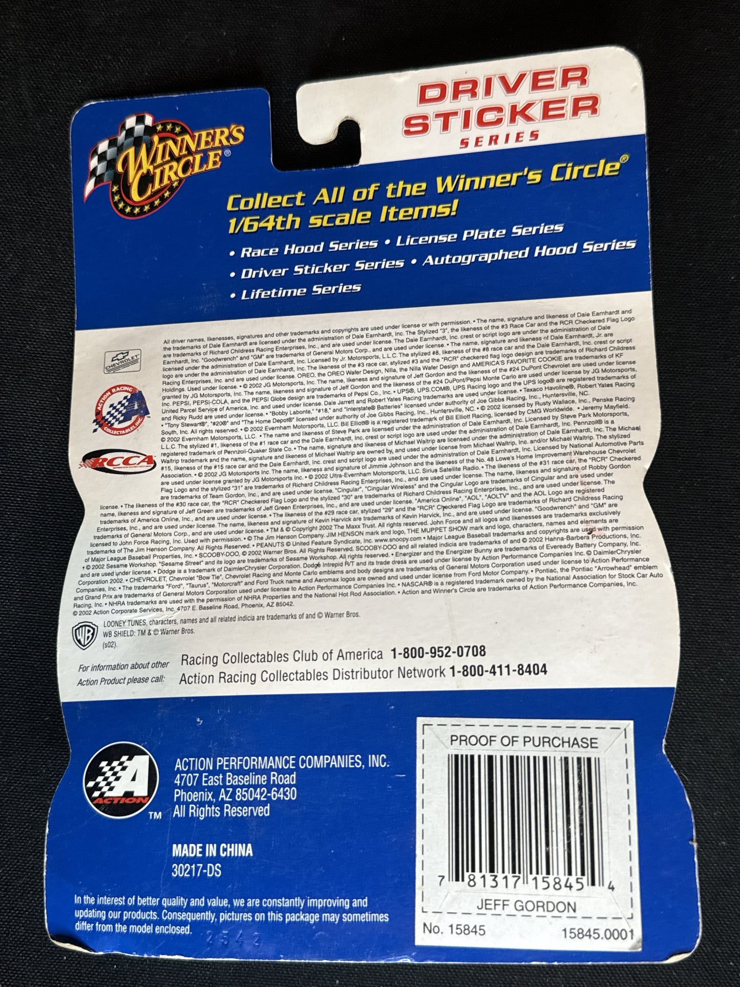 NASCAR Winner's Circle Jeff Gordon #24 Driver Sticker Series Bugs Bunny Rematch 400