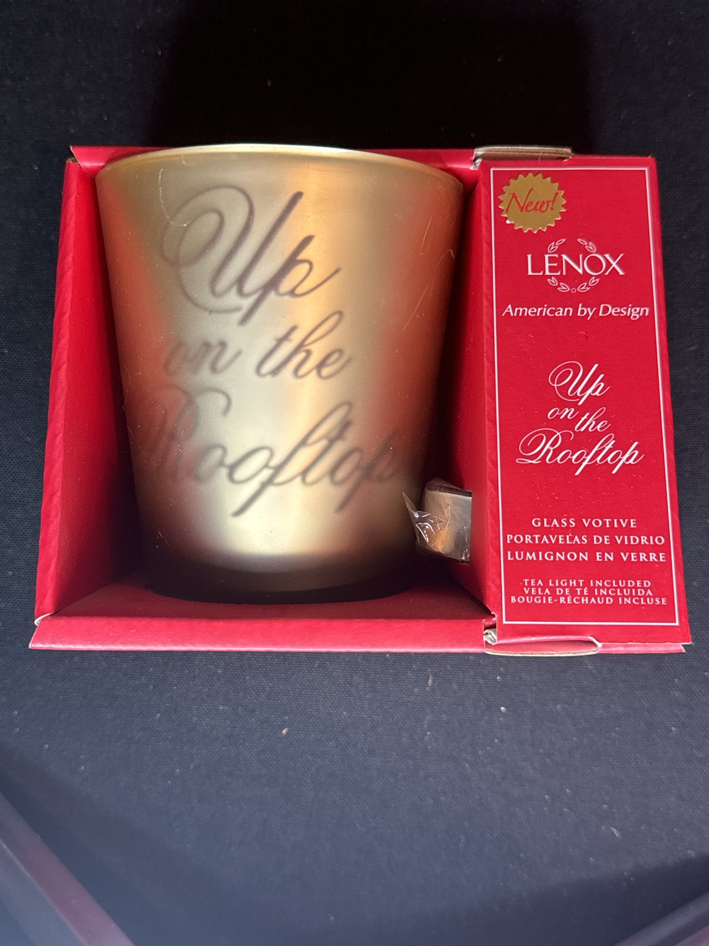 Lenox Glass Votive Golden Holiday Edition Up in the Rooftop with Votive Candle NIB