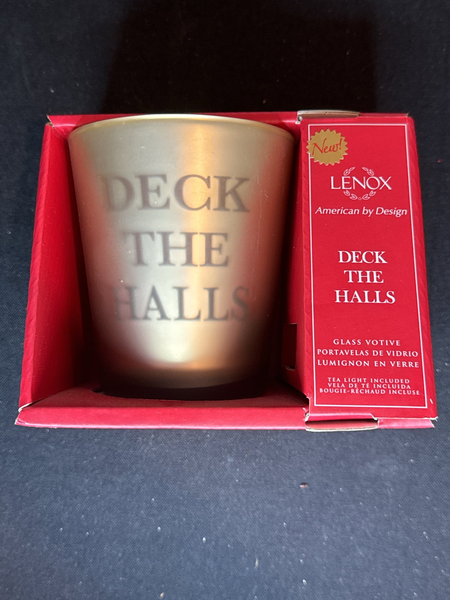 Lenox Glass Votive Golden Holiday Edition Deck the Halls with Votive Candle NIB