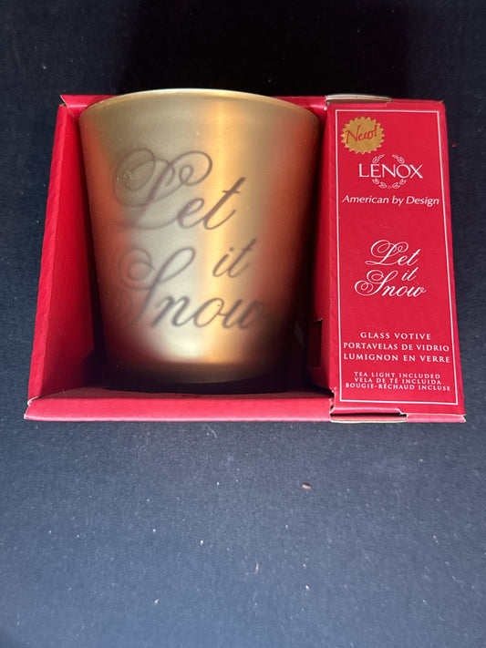 Lenox Glass Votive Golden Holiday Edition Let it Snow with Votive Candle NIB