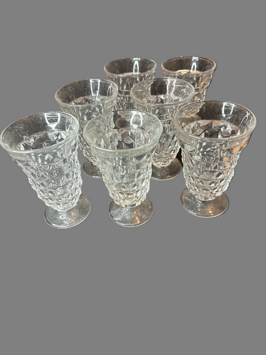 Set of 7 Iced Tea Glasses Clear American Clear Stem 2056 Pattern by Fostoria