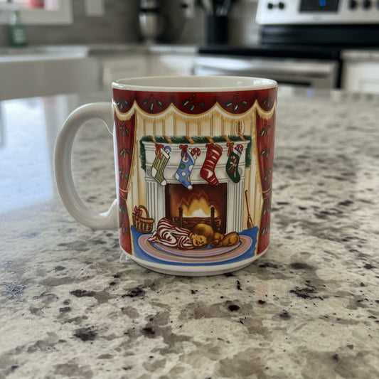 Vintage Sakura Inc. Christmas 1993 Decorative Coffee Mug Cup 3 5/8" Tall