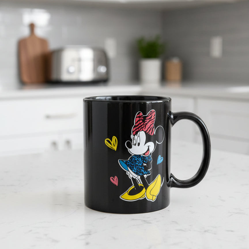 Disney MInnie Mouse Double Sided Black Coffee Cup Mug 4" Tall