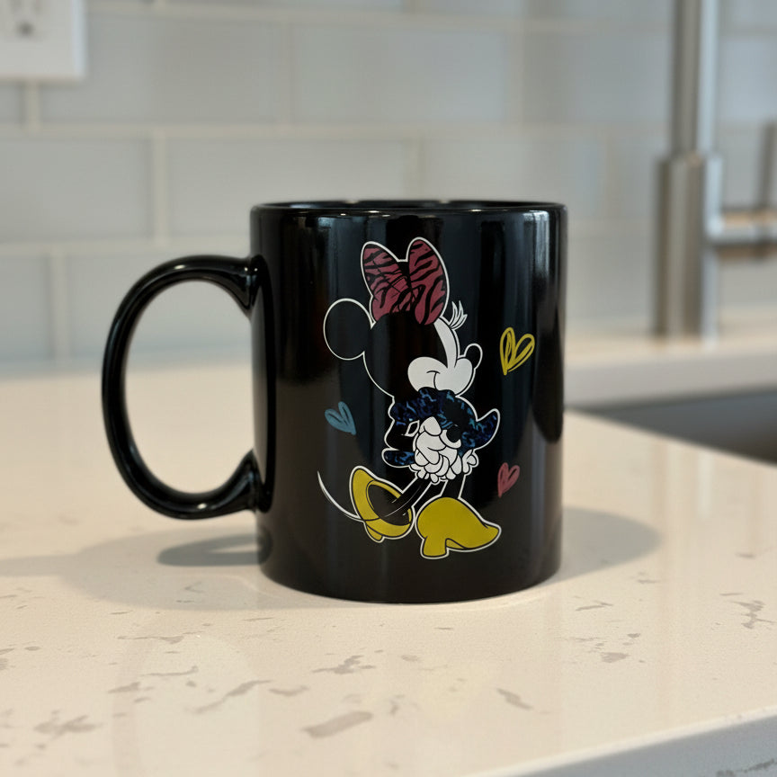Disney MInnie Mouse Double Sided Black Coffee Cup Mug 4" Tall