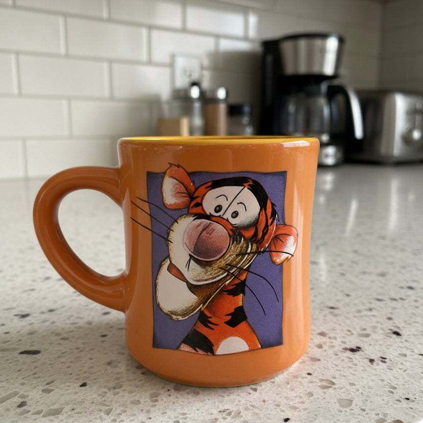 Disney Orange Tigger Coffee Cup Mug Winnie The Pooh Purple Interior 3 7/8" Tall