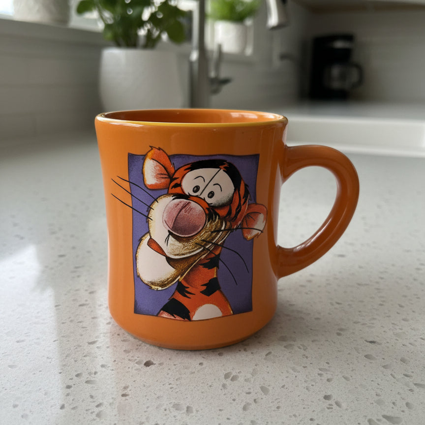 Disney Orange Tigger Coffee Cup Mug Winnie The Pooh Purple Interior 3 7/8" Tall