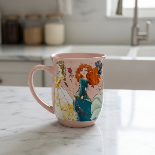 Disney Pixar Vintage 15oz Princesses Coffee Mug Cup Pink Moments Together 4.5" Tall