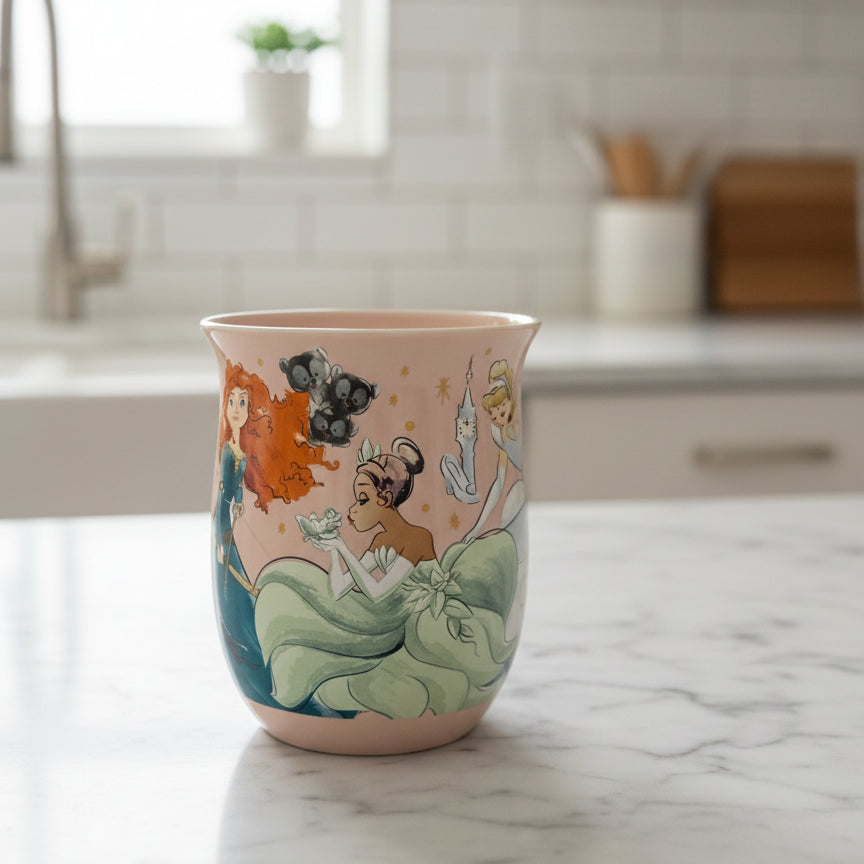 Disney Pixar Vintage 15oz Princesses Coffee Mug Cup Pink Moments Together 4.5" Tall