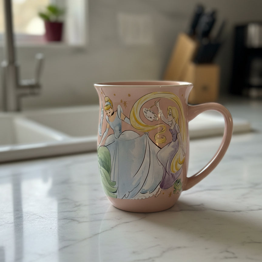 Disney Pixar Vintage 15oz Princesses Coffee Mug Cup Pink Moments Together 4.5" Tall