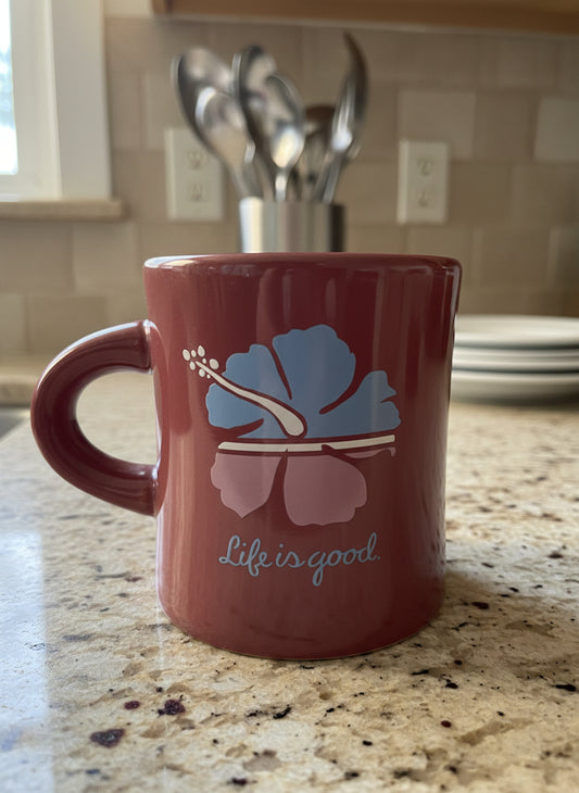 Tropical Flower Life Is Good 12oz Burgundy Purple Diner Style Do What You Like Coffee Mug Cup