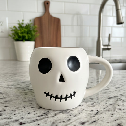 Hyde & Eek Skeleton Stoneware Figural 12oz Halloween Coffee Mug Cup 3.75" Tall