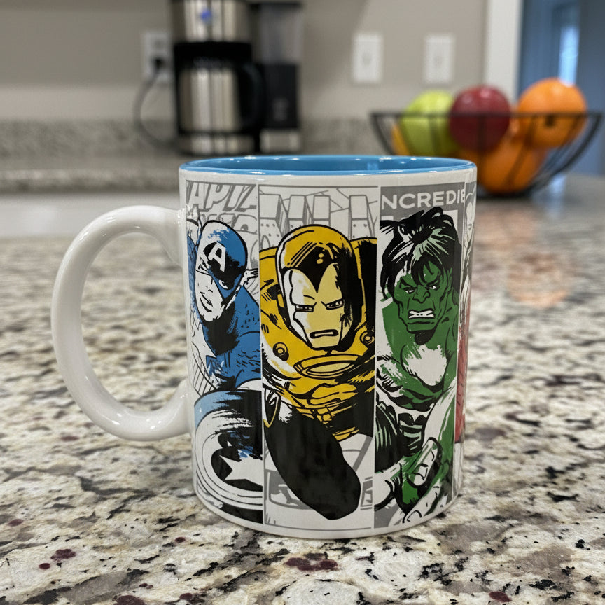 Marvel Silver Buffalo 20oz Hulk, Iron Man, Spider Man, Captain America Coffee Mug Cup 4 3/8" Tall
