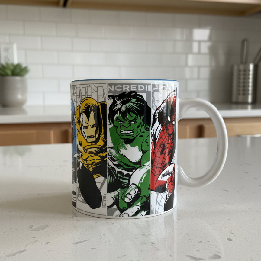 Marvel Silver Buffalo 20oz Hulk, Iron Man, Spider Man, Captain America Coffee Mug Cup 4 3/8" Tall