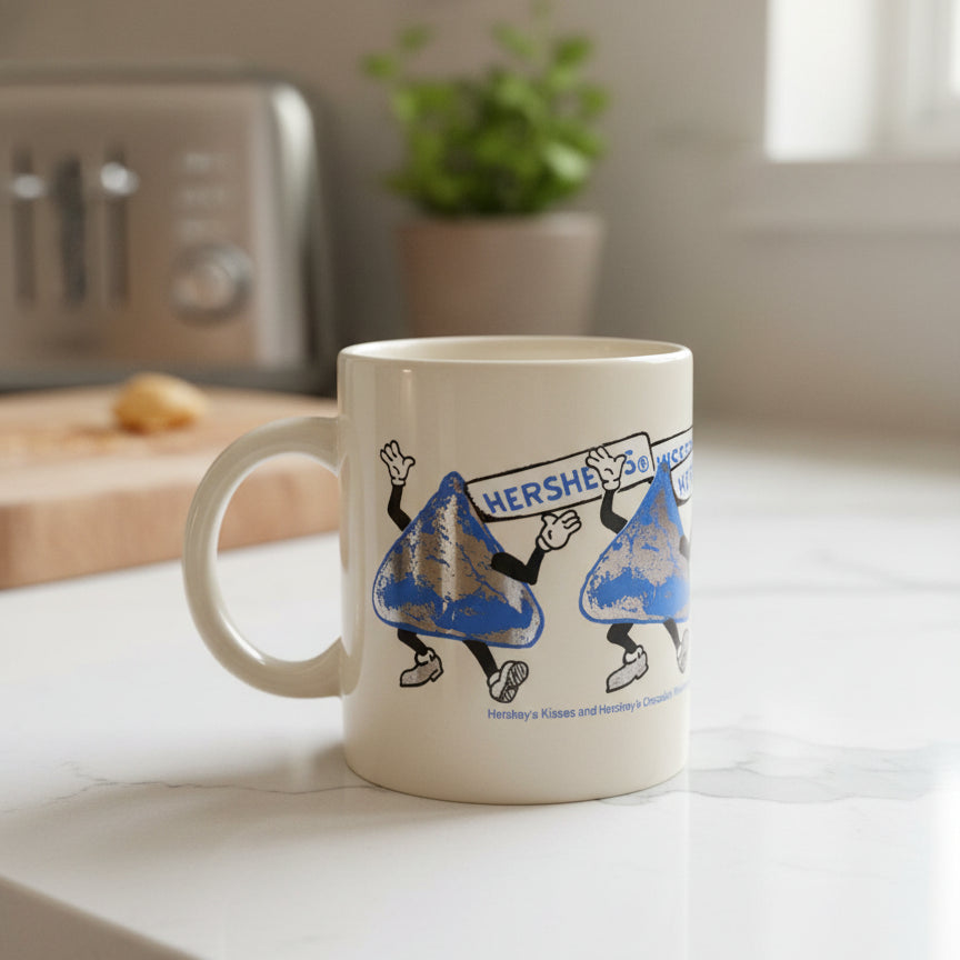Vintage 1988 Hershey's Kisses Blue & Silver Dancing Kisses Collectible Coffee Mug Cup 3.75" Tall