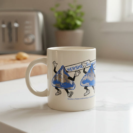Vintage 1988 Hershey's Kisses Blue & Silver Dancing Kisses Collectible Coffee Mug Cup 3.75" Tall