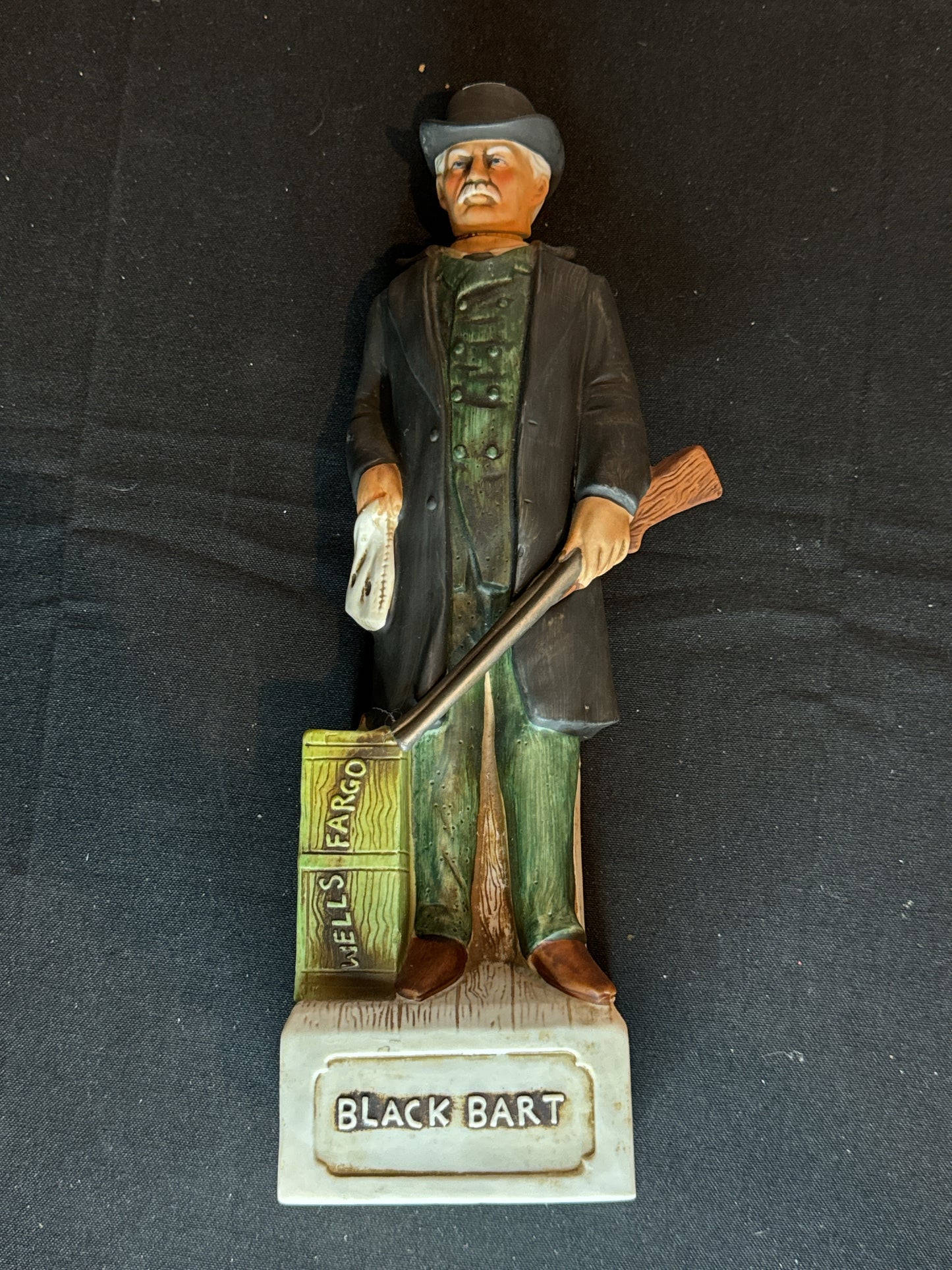 McCormick 1970s Whiskey Decanter Black Bart Hand Painted Porcelain Gunfighter Series EMPTY