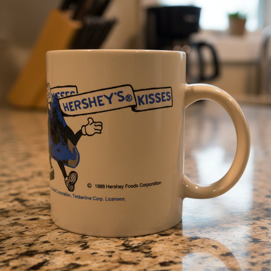 Vintage 1988 Hershey's Kisses Blue & Silver Dancing Kisses Collectible Coffee Mug Cup 3.75" Tall