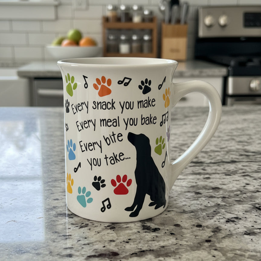 Every Snack You Take...I'll Be Watching You Dog Black Interior Coffee Mug Cup 4.5" Tall