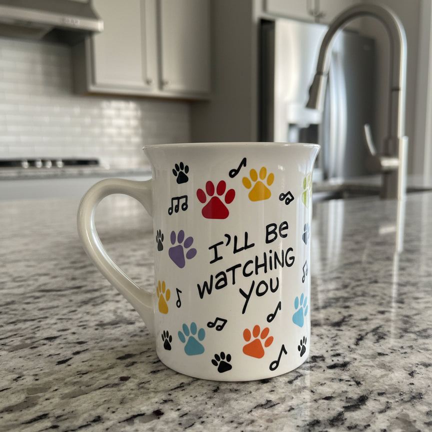 Every Snack You Take...I'll Be Watching You Dog Black Interior Coffee Mug Cup 4.5" Tall