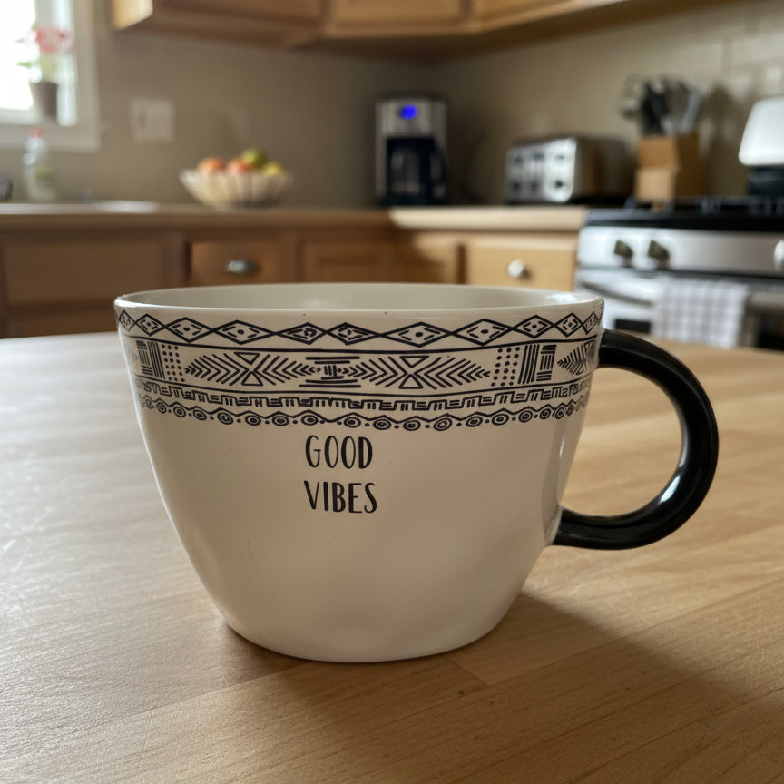 Good Vibes Large Ceramic Coffee Mug Cup 3.25" Tall 4 5/8" Wide at Rim