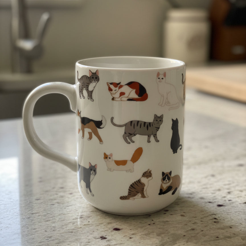 Mainstays Cats Cat Person Meow Coffee Cup Mug 16oz Ceramic Cat Breeds 4.5" Tall