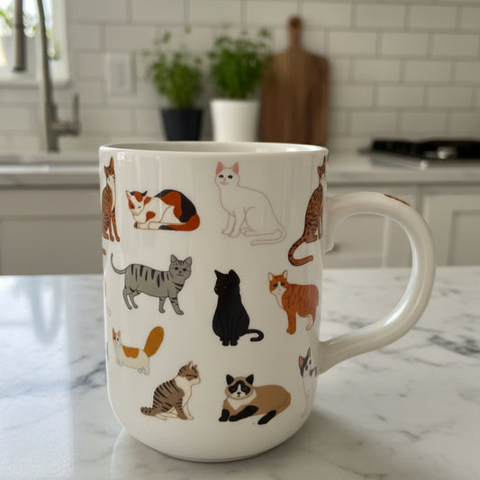 Mainstays Cats Cat Person Meow Coffee Cup Mug 16oz Ceramic Cat Breeds 4.5" Tall