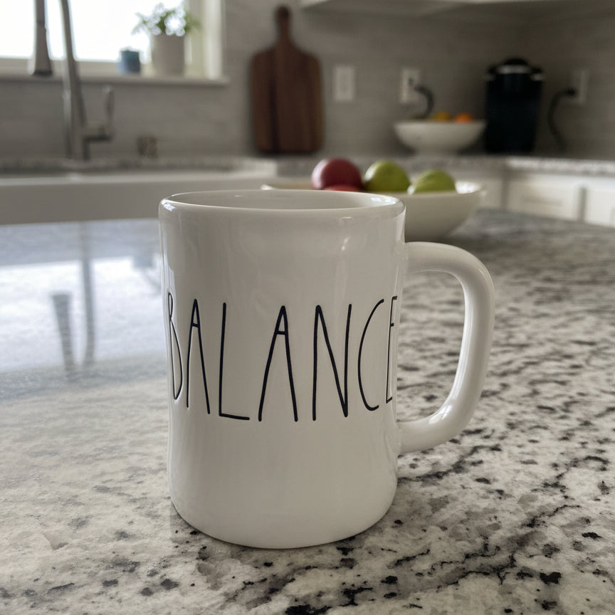 Rae Dunn Balance Coffee Cup Mug 4 5/8" Tall