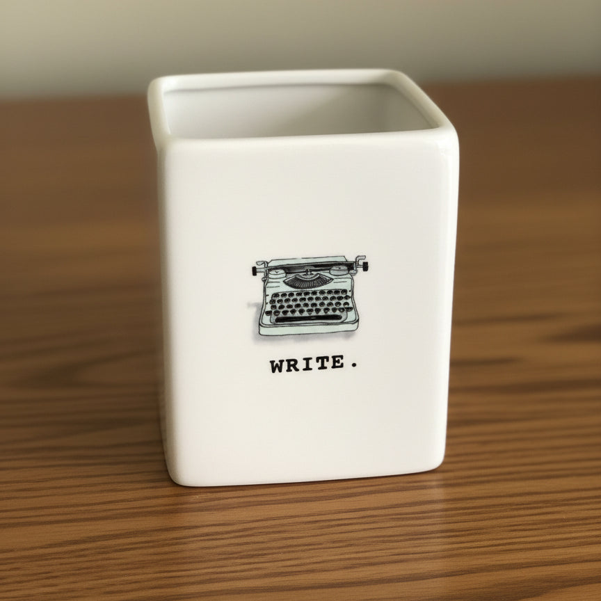 Rare Rae Dunn by Magenta WRITE Pencil Holder Typewriter Artisan Collection 4.5" Tall