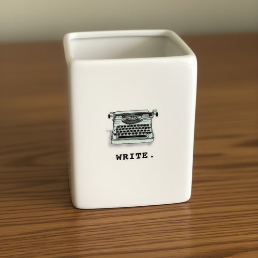 Rare Rae Dunn by Magenta WRITE Pencil Holder Typewriter Artisan Collection 4.5" Tall
